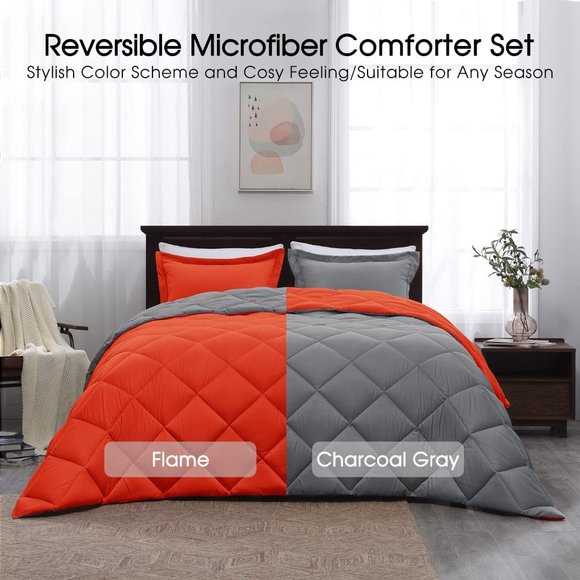 New Queen or  King Size Comforter Set -  Reversible Down Alternative - Picture 2 of 11